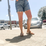 High Rise Distressed Hem Shorts
