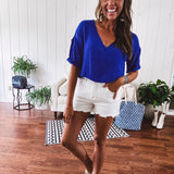 White High Rise Fray Hem Shorts