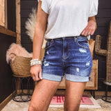 Dark High Rise Cuffed Shorts