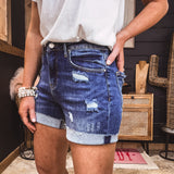 Dark High Rise Cuffed Shorts