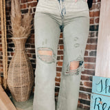 Loden Green High Rise Crop Straight Criss Cross Denim