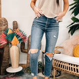 Last Night Distressed Stretch Mom Jeans