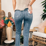 Last Night Distressed Stretch Mom Jeans