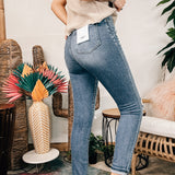 Bank Mid Rise Distressed Patched Roll Up Skinny