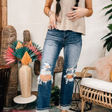 Dark High Rise Straight Denim