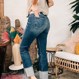 Dark Wash Mid Rise 4" Cuff Mini Destroy Straight (Tall)