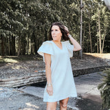 Cream Texture Pearl Accent Flutter Dress