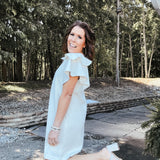 Cream Texture Pearl Accent Flutter Dress