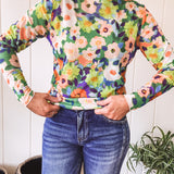 Green Multi Flower Mesh Sheer L/S