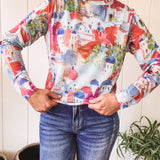 Pink Multi Landscape Round Neck Mesh
