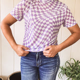 Lavender Checker Short Sleeve Mesh