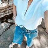 V Neck Dolman with Gathered Shoulder Detail