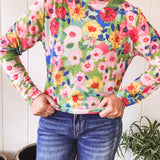 Pink Multi Flower Mesh Sheer L/S