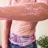 Pink All Over Floral Sheer Lace Top