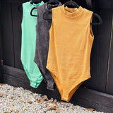 Fitted Mock Neck Micro Rib Washed Bodysuit