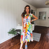 Tropical Print Dress with Flower Strap Detail