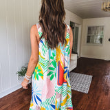 Tropical Print Dress with Flower Strap Detail
