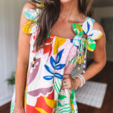 Tropical Print Dress with Flower Strap Detail