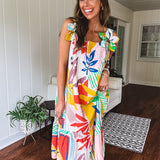 Tropical Print Dress with Flower Strap Detail