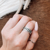 Oxidized Diamond Inlay Stacker Ring