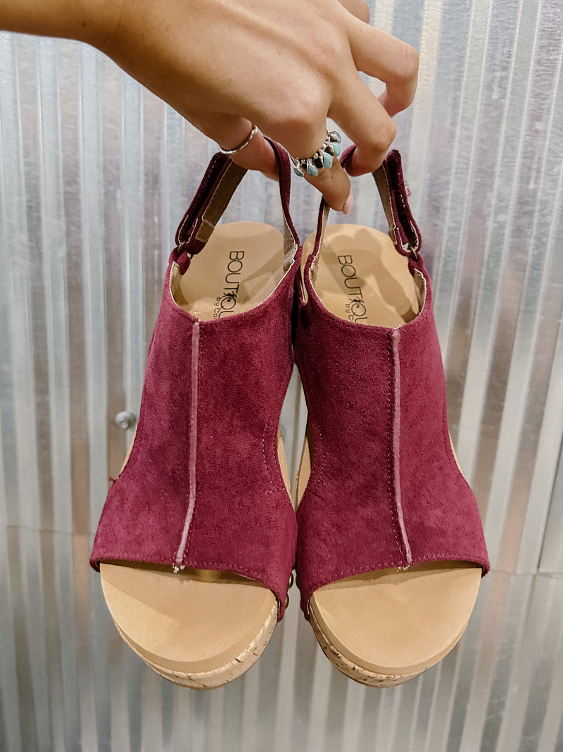Red suede sales wedge sandals
