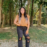 Vintage Black Super High Rise Distressed Straight Denim