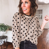 Latte Polka Dot Puff Sleeve Blouse