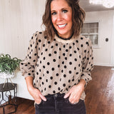 Latte Polka Dot Puff Sleeve Blouse