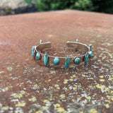 Turquoise Diamond + Circle SS Alternating Cuff