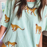 Sage Cheetah Mineral Wash Top