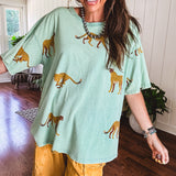 Sage Cheetah Mineral Wash Top
