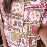 Cream Multi Paisley Scarf Button Up Blouse