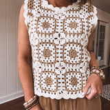 Cream + Taupe Mix Crochet Sweater Tank