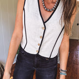 Oatmeal Contrast Edge Button Down Vest