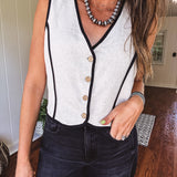 Oatmeal Contrast Edge Button Down Vest