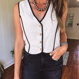 Oatmeal Contrast Edge Button Down Vest