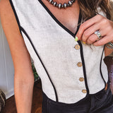 Oatmeal Contrast Edge Button Down Vest