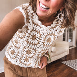 Cream + Taupe Mix Crochet Sweater Tank