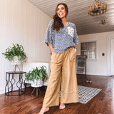 Washed Wide Leg Terry Knit Pant