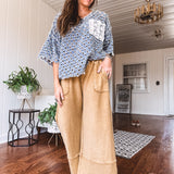 Washed Wide Leg Terry Knit Pant
