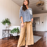 Washed Wide Leg Terry Knit Pant