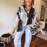 Black Floral Ikat Mix Print Pullover