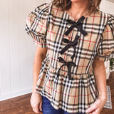 Taupe Burb Stripe Bow Top