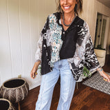 Black Floral Ikat Mix Print Pullover