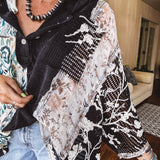 Black Floral Ikat Mix Print Pullover