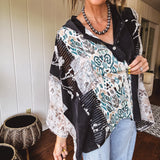 Black Floral Ikat Mix Print Pullover