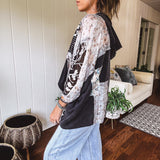 Black Floral Ikat Mix Print Pullover