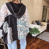 Black Floral Ikat Mix Print Pullover