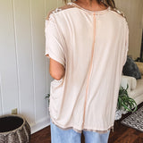 Almond Jersey Dolman with Crochet Shoulder Detail