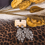 WHITE CHEETAH LEAF EARRING